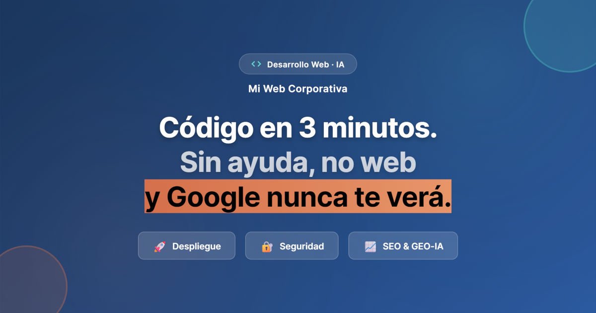 Pantalla mostrando código HTML generado por IA junto a un navegador con una web profesional en Madrid — la distancia entre ambos