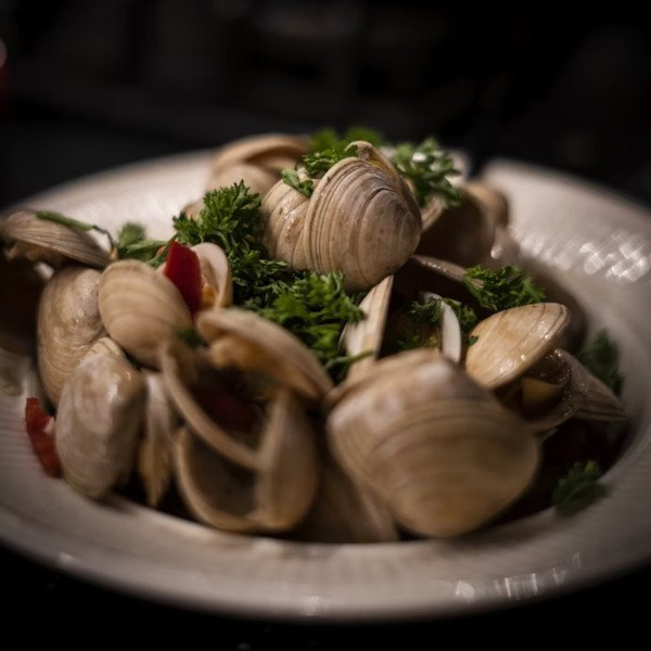 Tellinas frescas salteadas al ajillo avec perejil picado et un toque de guindilla